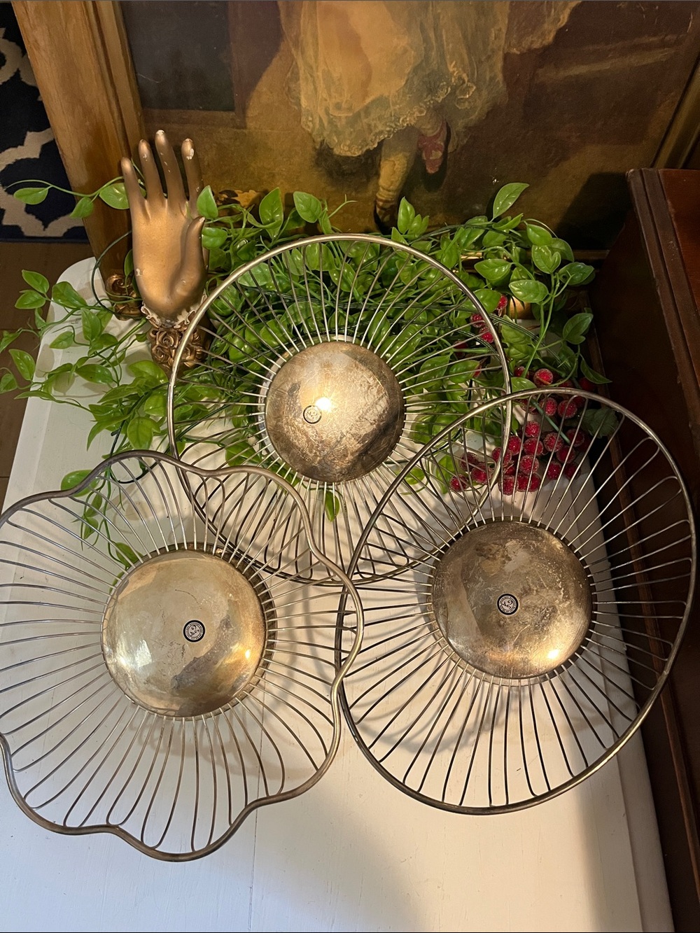 MCM BASKETS SILVER PLATE Godinger Silver Art Co Heavy Metal VTG Wall Hang/Fruit